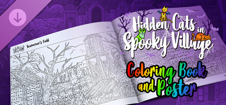 Hidden Cats in Spooky Village - Coloring Book and Poster