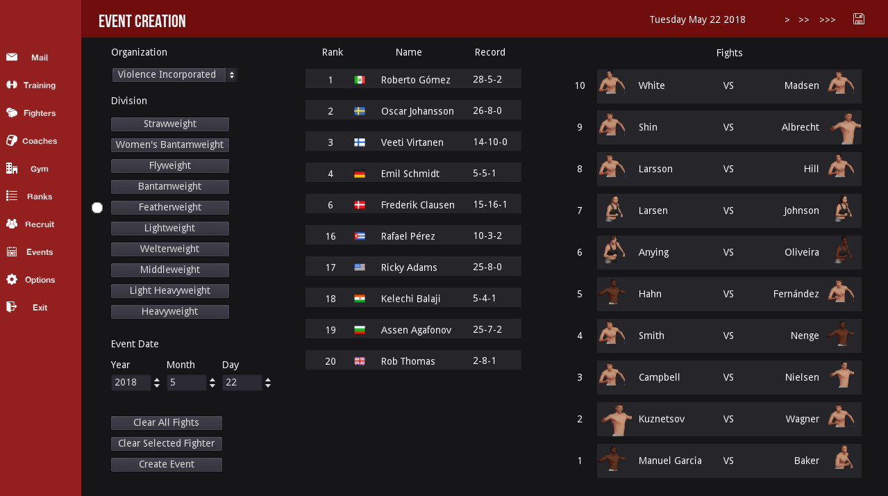 MMA Simulator
