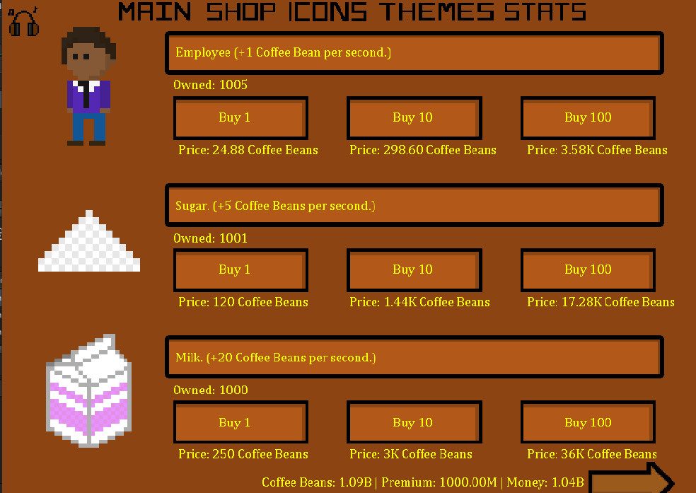 Clickable Coffee Shop - Cheats