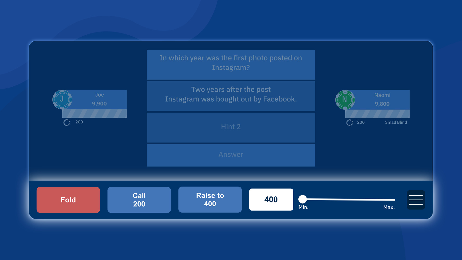QuizPoker: Mix of Quiz and Poker