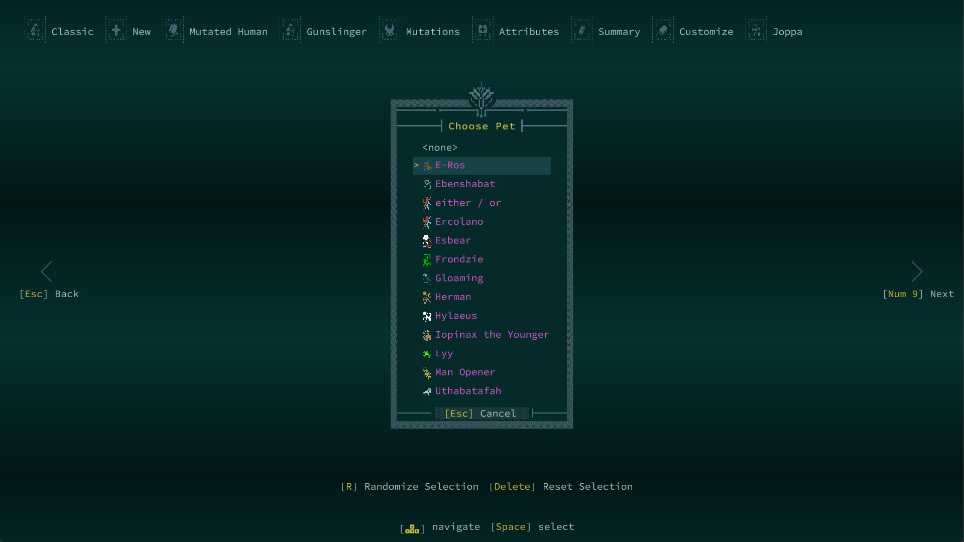 Caves of Qud - Pets of Harvest Dawn