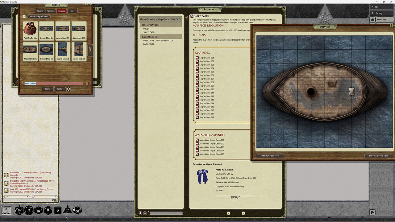 Fantasy Grounds - Pathfinder RPG - GameMastery Map Pack: Ship's Cabin