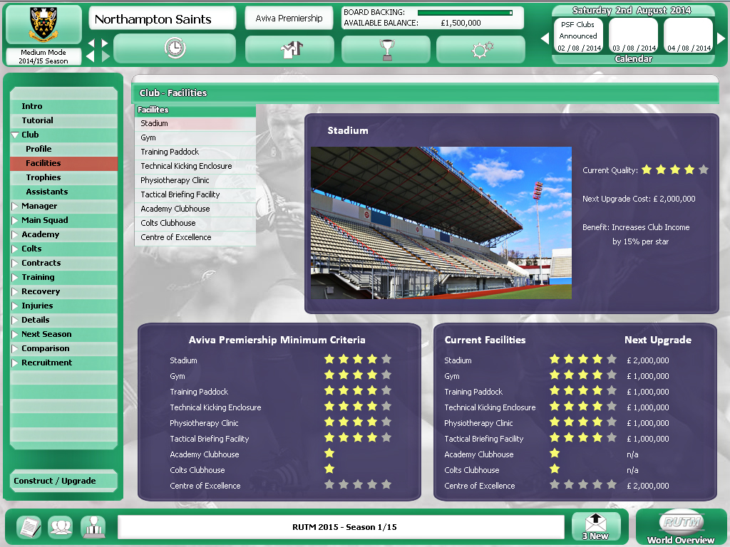 Rugby Union Team Manager 2015