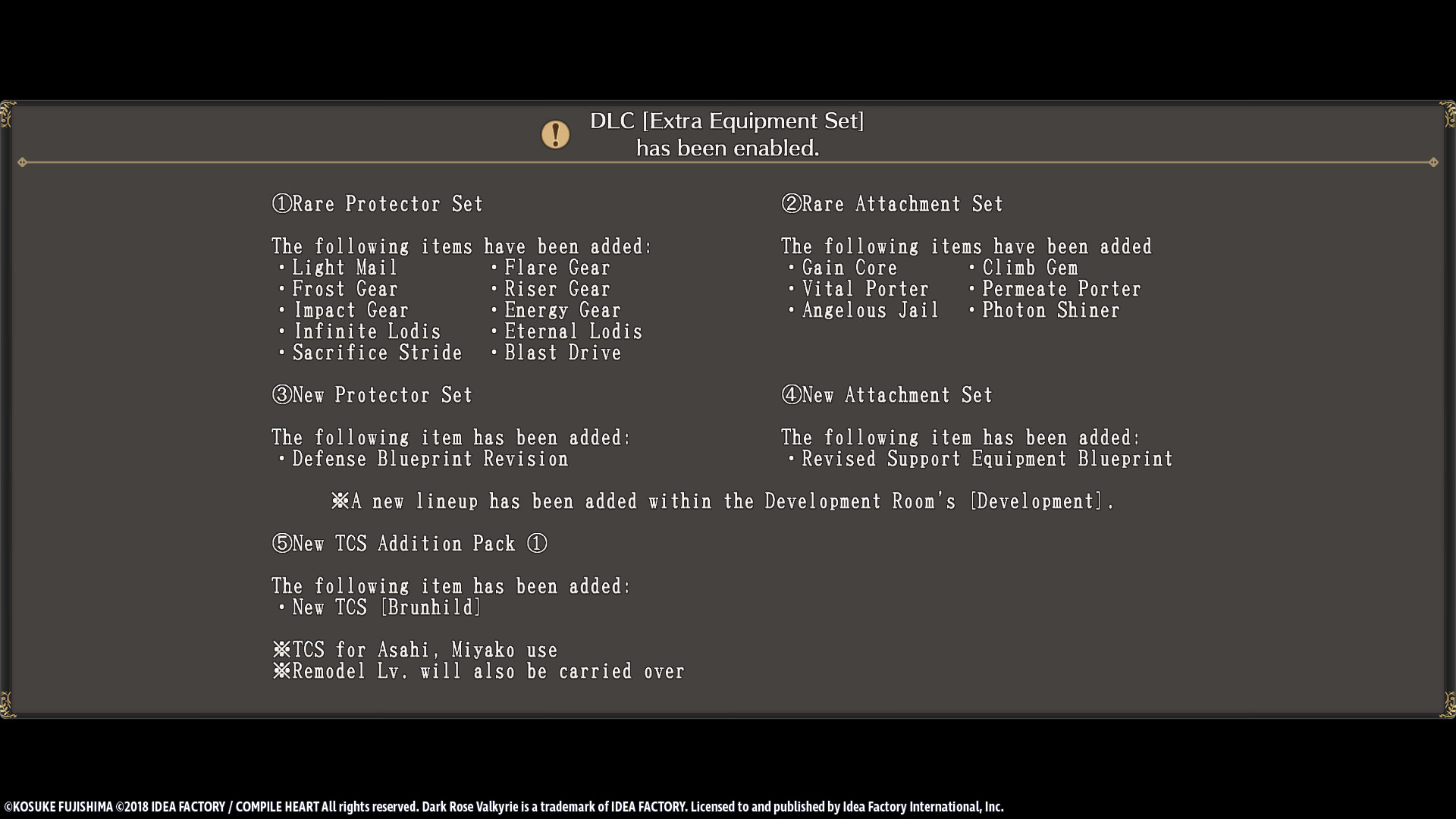 Dark Rose Valkyrie: Extra Equipment Set