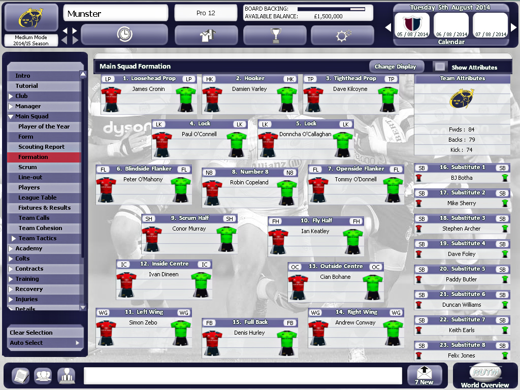 Rugby Union Team Manager 2015